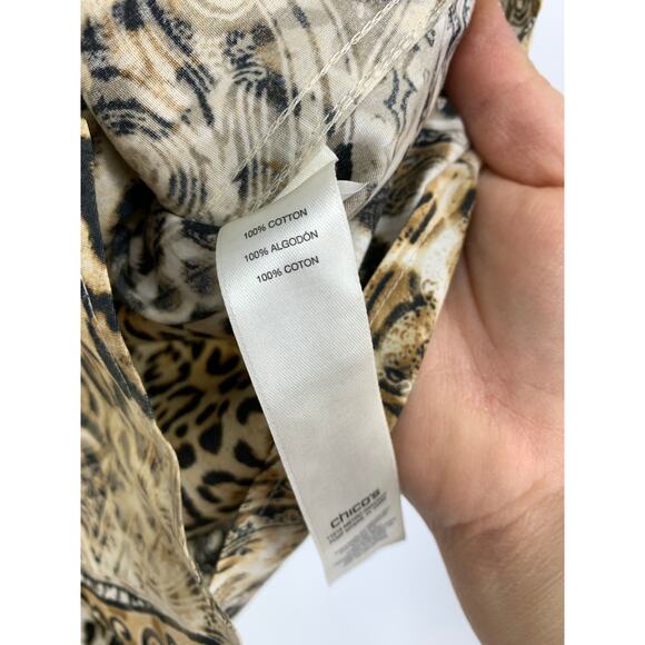 Chicos Blouse Womens Size 1 US M Animal Print No Iron Buttondown Long Sleeve - Picture 4 of 5